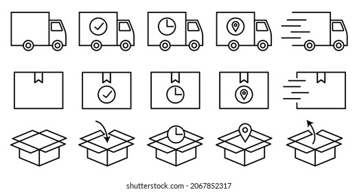 Set of Delivery Icons in Line Art Style. Vector Illustration