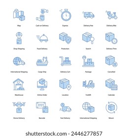set of delivery icons, logistics icons, vector stock illustration