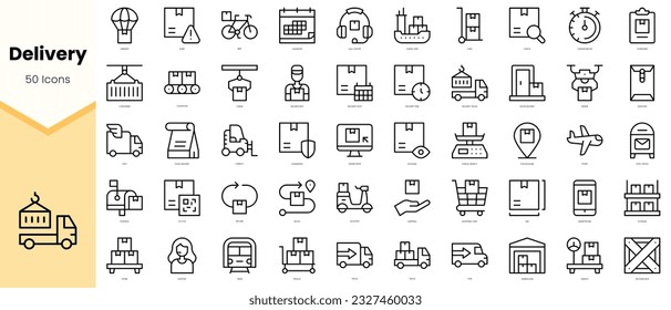 Juego de Iconos de entrega. Paquete de iconos de estilo de arte de línea simple. Ilustración del vector