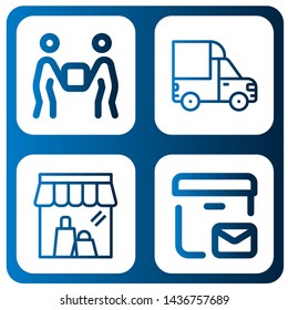 Set of delivery icons such as Delivery, Cargo truck, Shop, Postal delivery ,