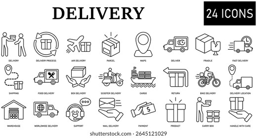 Set of delivery Icons or symbols Vector fully editable file.