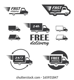 Set of delivery icons with trucks in vector