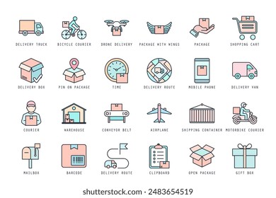 Set von Delivery-Icons Vektorillustration. Icons Paket isoliert auf weißem Hintergrund.