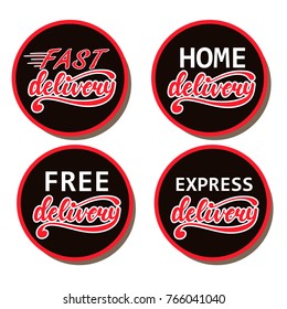 Set of Delivery lettering badges. Vector illustration.