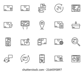 conjunto de iconos de línea de entrega, logística, transporte