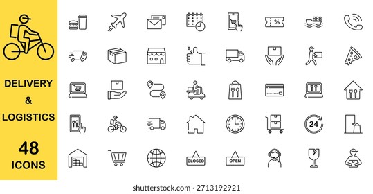 Conjunto de entrega e ícone logístico, ilustração vetorial