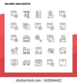 Set of Delivery And Logistic Line Icon set 25 Icons. Vector Minimalism Style Design Black Icons Set. Linear pictogram pack.