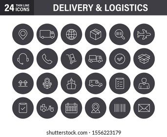 Set of Delivery and logistics web icons in line style. Courier, shipping, express delivery, tracking order, support, business. Vector illustration.