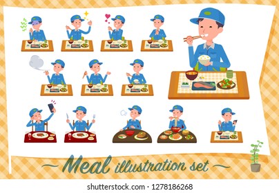 A set of Delivery man about meals.Japanese and Chinese cuisine, Western style dishes and so on.It's vector art so it's easy to edit.