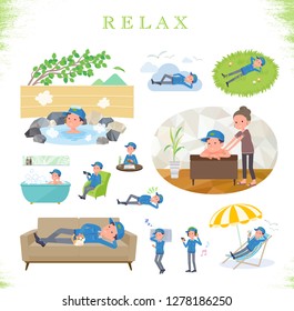 A set of Delivery man about relaxing.There are actions such as vacation and stress relief.It's vector art so it's easy to edit.