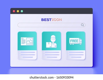 Set Delivery man with cardboard boxes , Postcard  and Free delivery service  icon. Vector