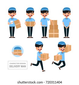 Set of Delivery man character personality design. Vector illustration.
