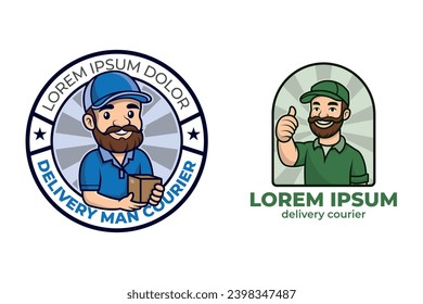 Set of delivery man courier mascot logo design illustration, cute delivery man, delivery icon design