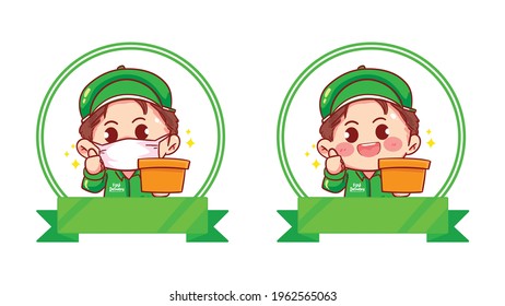 Set of Delivery Man logo banner cartoon art illustration