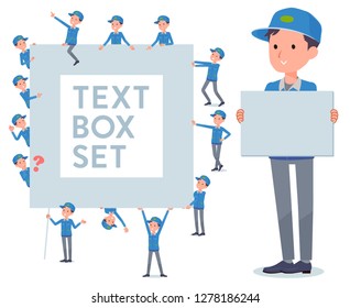 A set of Delivery man with a message board.Since each is divided, you can move it freely.It's vector art so it's easy to edit.