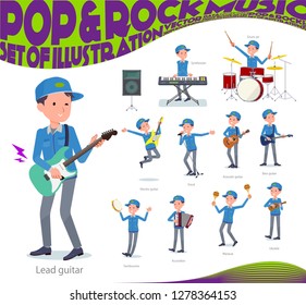 A set of Delivery man playing rock 'n' roll and pop music.There are also various instruments such as ukulele and tambourine.It's vector art so it's easy to edit.