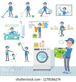 A set of Delivery man related to housekeeping such as cleaning and laundry.There are various actions such as child rearing.It's vector art so it's easy to edit.