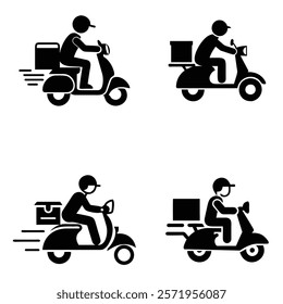 A set of delivery man riding a scooter vector silhouette 
