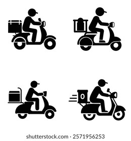 A set of delivery man riding a scooter vector silhouette 