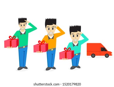 Set of Delivery man send gift in vector cartoon