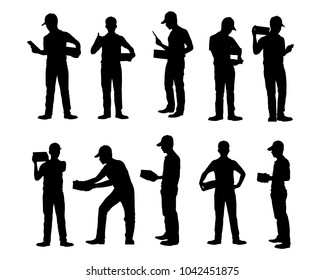 Set of delivery man silhouette vector