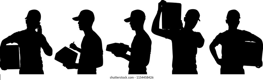 Set of delivery man silhouette vector. Person concept.