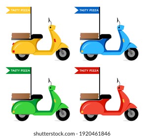 Set of delivery motorbike. Online order tracking, delivery home and office. Shipping