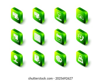 Set Delivery pack security with shield, Scale, Hangar, Telephone 24 hours support, Weight, Calendar check mark, Location the globe and Envelope icon. Vector