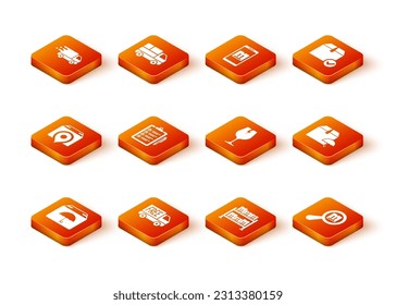 Set Delivery package with umbrella, Free delivery service, Location cardboard box, Verification of list, Warehouse, Fragile broken glass, Search and  icon. Vector