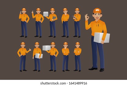 Set of delivery person with different poses