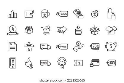 Eine Reihe von Lieferverkäufen, linear, Vektorgrafik.
Die Sammlung enthält in , Business, Pack-Symbol der UX-Benutzeroberfläche