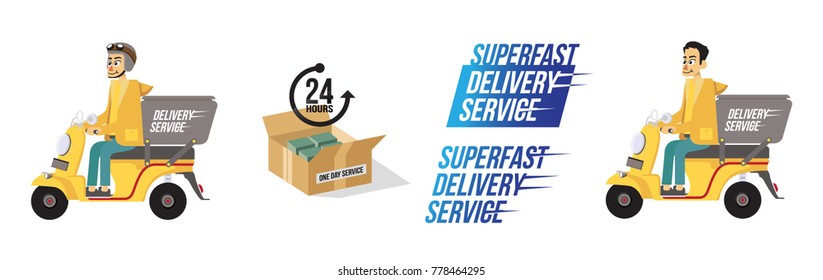 A set of delivery service graphic content consist of delivery man, one day service icon and logo
