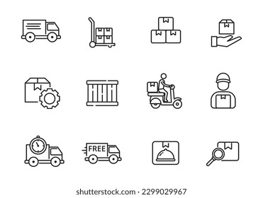 Set of delivery service icons in line style isolated on white background