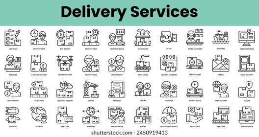 Set of delivery services icons. Linear style icon bundle. Vector Illustration