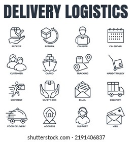 Set von Lieferung Versand Symbol Vektorgrafik. Symbolvorlage für das Logistikpaket für die Grafik- und Webdesign-Sammlung