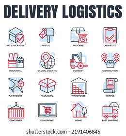 Set of Delivery shipping icon logo vector illustration. logistics pack symbol template for graphic and web design collection