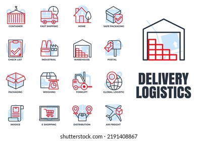 Set of Delivery shipping icon logo vector illustration. logistics pack symbol template for graphic and web design collection