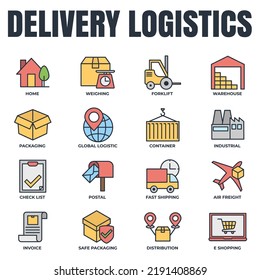 Set of Delivery shipping icon logo vector illustration. logistics pack symbol template for graphic and web design collection