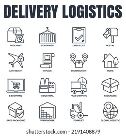 Set von Lieferung Versand Symbol Vektorgrafik. Symbolvorlage für das Logistikpaket für die Grafik- und Webdesign-Sammlung