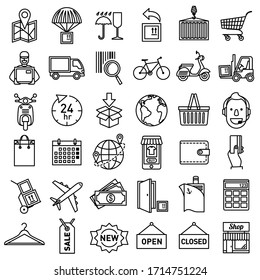 Set of delivery thin line icons. Logistics and transportation outline vector symbol collection