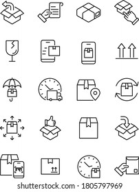 set of delivery thin line icons, box, fast service, logistic