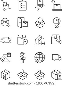 set of delivery thin line icons, box, fast service, logistic