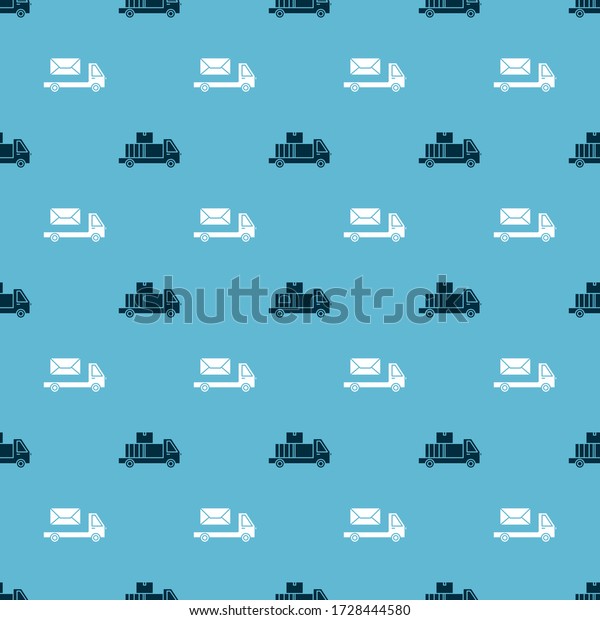 Set Delivery truck with cardboard boxes\
and Post truck  on seamless pattern.\
Vector