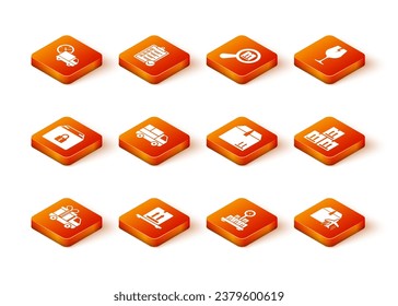 Set Delivery truck with gift, Cardboard boxes on pallet, Locked package, Scale cardboard, traffic, Plane and and  icon. Vector