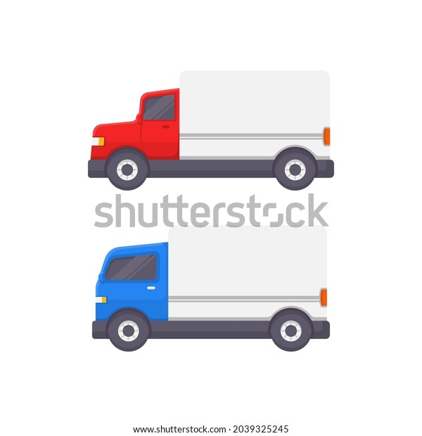 set of delivery truck vector\
illustrations in a collection designed in red and blue colors for\
transportation logistics and shipping illustration\
themes