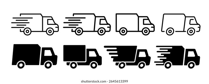 Set Of Delivery Vector Icons. Shipping Truck Sign. Moving Logo.