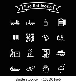 Set of delivery vector thin line black and white icons.