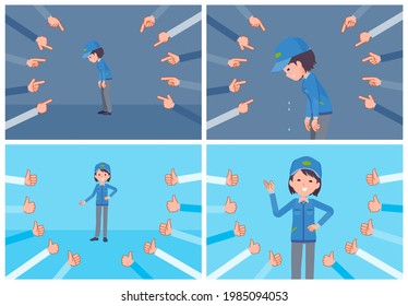 A set of Delivery woman to be evaluated.It's vector art so easy to edit.