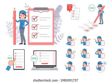 A set of Delivery woman with a check mark.It's vector art so easy to edit.