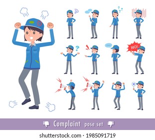 A set of Delivery woman expressing their discontent.It's vector art so easy to edit.